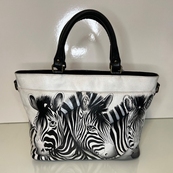 Anuschka Purse Genuine Leather Hand Painted Zebra Purse Bag Crossbody - Picture 5 of 16